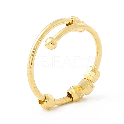 Brass Rotating Beaded Open Cuff Ring RJEW-H102-02G-1