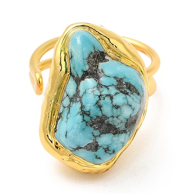 Dyed Natural Howlite Irregular Nugget Open Cuff Ring RJEW-M150-08G-1