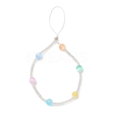 Dyed Natural Selenite & Glass Seed Round Beaded Phone Hand Strap Chains HJEW-JM03363-01-1