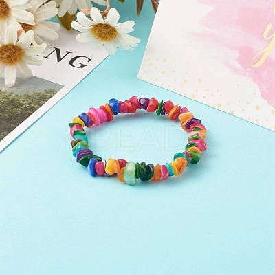Natural Dyed Chip Shell Beads Stretch Bracelets for Children BJEW-JB06395-01-1
