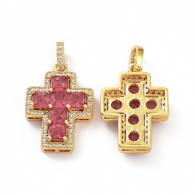 Brass Micro Pave Clear Cubic Zirconia Pendants ZIRC-F135-24G-01B-1