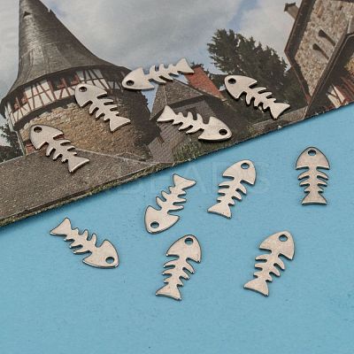 Tarnish Resistant Fishbone 201 Stainless Steel Pendants STAS-R071-19-1