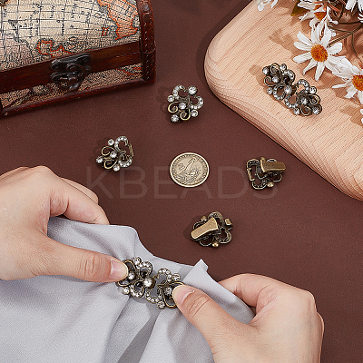 4Pcs Flower Alloy & Glass Cardigan Clips AJEW-PH0006-66AB-1