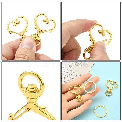 10Pcs Heart Shape Zinc Alloy Swivel Lobster Clasps IFIN-YW0003-88G-1