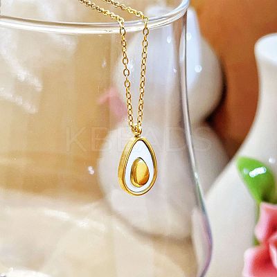 304 Stainless Steel Pave Natural White Shell Avocado Pendants Necklaces for Women FS-WGDDBAD-01-1