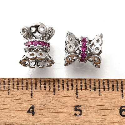 Brass Micro Pave Magenta Cubic Zirconia Beads KK-M318-32P-1