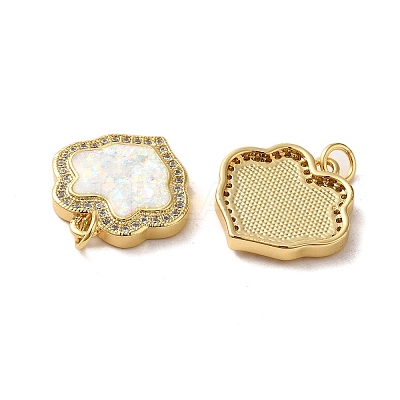 Brass Micro Pave Cubic Zirconia with Synthetic Opal Pendants KK-D096-19G-1