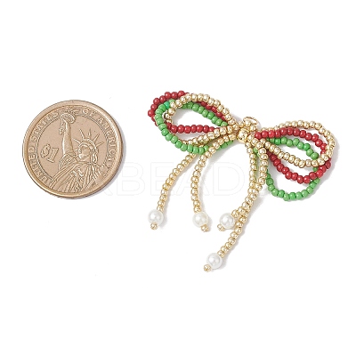 Christmas Glass Seed Beaded Bowknot Pendants PALLOY-MZ01059-1