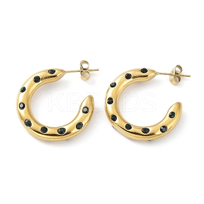 Real 18K Gold Plated 304 Stainless Steel Ring Stud Earrings with Rhinestone EJEW-L267-003G-02-1