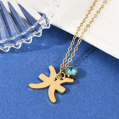 304 Stainless Steel Glass Drill Birth Stone Constellation Pendant Necklaces LS-STAS-D305-08G-L-1