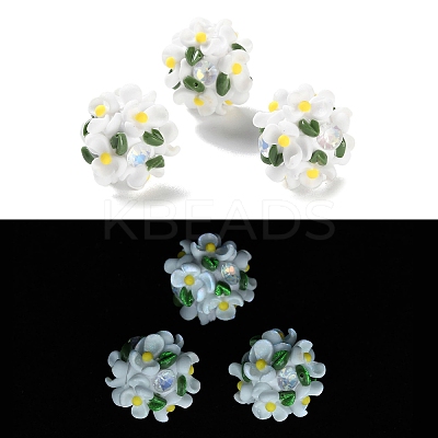 Luminous Polymer Clay Rhinestone Floral Ball Beads CLAY-U002-01F-1