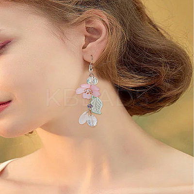 1 Pair Zinc Alloy Resin Tassel Dangle Earrings EJEW-LP0013-15-1