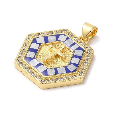 Cross Theme Brass Micro Pave Cubic Zirconia Pendants KK-K385-035G-1