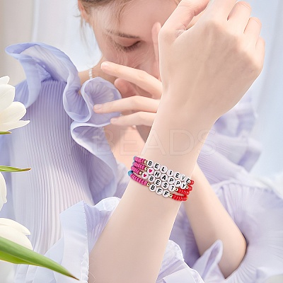 12Pcs Inspiration Word Glass Seed Stretch Bracelets Set with Heart BJEW-SZ0001-20-1