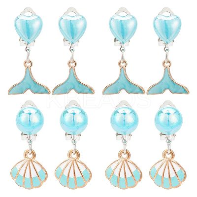 4 Pair 2 Style Imitation Shell Enamel Dangle Clip-on Earrings EJEW-AR0001-09A-1