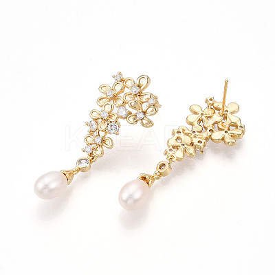 Brass Micro Pave Clear Cubic Zirconia Stud Earrings EJEW-N056-02G-1