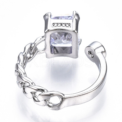 Clear Cubic Zirconia Rectangle Open Cuff Ring RJEW-N039-02P-1