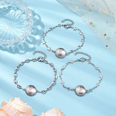 Tarnish Resistant 3Pcs 3 Styles Stainless Steel Bracelet Star & Oval & Cross Link Bracelet Making with Tray BJEW-JB10532-1
