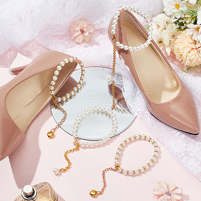2 Pairs 2 Styles Women's Detachable ABS Plastic Imitation Pearl Beaded Shoe Laces for High Heels DIY-PH0022-88B-1