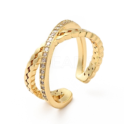 Clear Cubic Zirconia Criss Cross Open Cuff Ring RJEW-I087-06-1