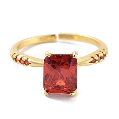 Rectangle Rack Plating Brass Micro Pave Cubic Zirconia Solitaire Ring RJEW-Z059-10G-02-1
