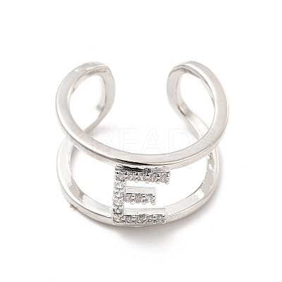 Clear Cubic Zirconia Initial Letter Open Cuff Ring RJEW-A012-01P-E-1