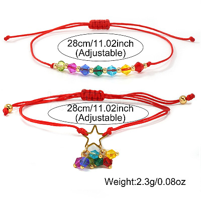 2Pcs Adjustable Glass Beads Braided Bead Bracelets ER5290-1-1