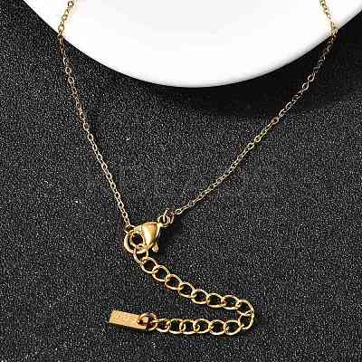 304 Stainless Steel Oval with Shell Shape Pendant Necklaces for Women NJEW-Z091-12G-1