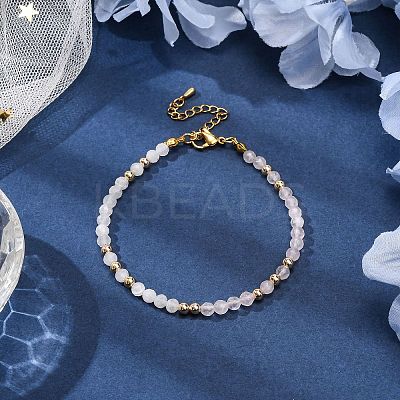 Natural Rose Quartz & Rainbow Moonstone Faceted Round Beaded Bracelets BJEW-JB11205-1