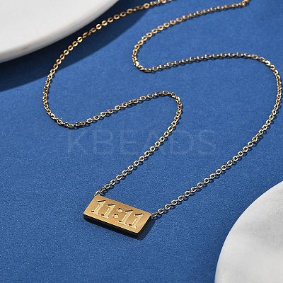 304 Stainless Steel 11:11 Number Rectangle Pendant Necklace with Cable Chains for Women LS-NJEW-NH0001-04G-1
