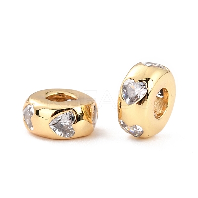 Brass Micro Pave Clear Cubic Zirconia Beads ZIRC-P091-01A-G-RS-1