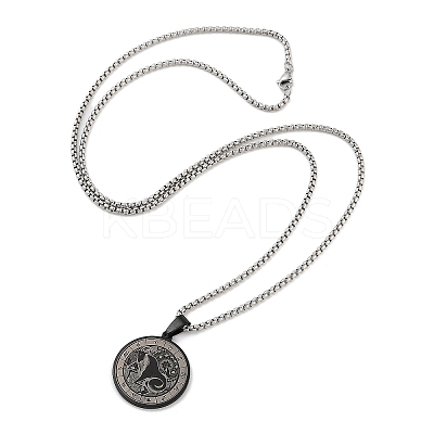 Retro Mandala 201 Stainless Steel Box Chain Constellation Pendant Necklaces for Women Men NJEW-M223-01D-1