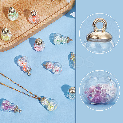 48Pcs 6 Colors Luminous Glass Pendants GLAA-AR0001-39-1