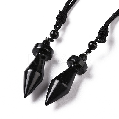 Gemstone Bullet Pendant Necklace with Nylon Cord for Women G-A210-03-1