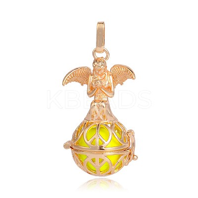 Golden Plated Brass Hollow Round Cage Pendants KK-J251-04G-1