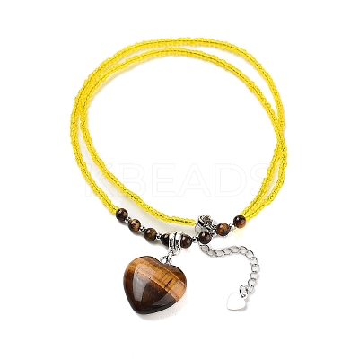 Natural Tiger Eye Heart Pendant Necklaces NJEW-G143-02J-1