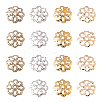 1600Pcs 4 Colors 8-Petal Iron Bead Caps IFIN-CJ0001-64-1