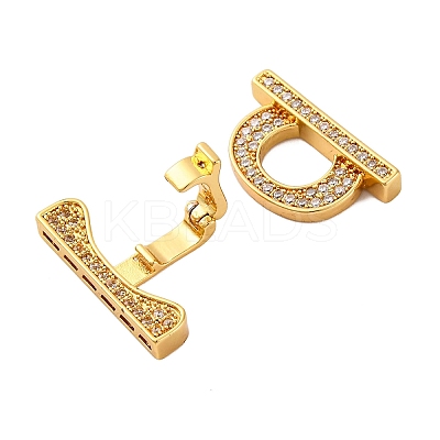 Brass Micro Pave Clear Cubic Zirconia Fold Over Clasps KK-P291-13G-1