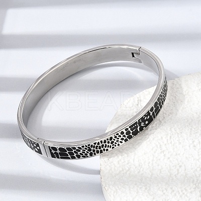 304 Stainless Steel Black Enamel Animal Skin Print Hinged Cuff Bangles for Women SA-CBAC920-02P-1