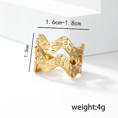 201 Stainless Steel Geometric Wave Open Cuff Ring for Women LC2351-1