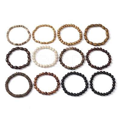 12Pcs 12 Styles Synthetic Lava Rock Stretch Bracelets Sets BJEW-JB10936-1
