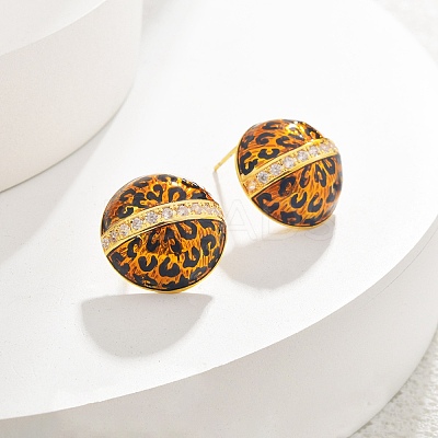 Brass Micro Pave Cubic Zirconia Leopard Stud Earrings EJEW-U055-13B-G-1
