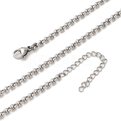 3MM 304 Stainless Steel Rolo Chain Necklaces NJEW-P338-08P-1