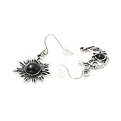 Resin Beaded Moon and Sun Asymmetrical Earrings EJEW-C036-01E-1