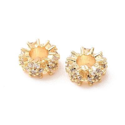 Brass Micro Pave Clear Cubic Zirconia European Beads KK-F942-11G-1