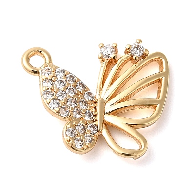 Brass Micro Pave Clear Cubic Zirconia Charms KK-G503-38G-1