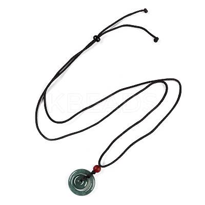 Natural Jadeite Donut/Pi Disc Pendant Necklaces NJEW-F321-03-1