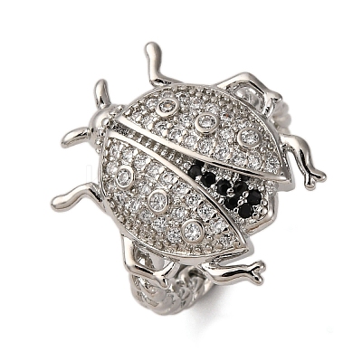 Brass Micro Pave Cubic Zirconia Adjustable Open Cuff Rings for Women RJEW-A072-01B-P-1