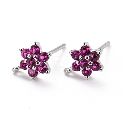 Brass Micro Pave Cubic Zirconia Stud Earrings Findings LS-ZIRC-C027-14P-01-RS-1