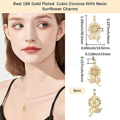 8Pcs Brass Micro Pave Cubic Zirconia with Resin Pendants KK-BBC0020-65-1